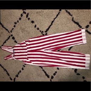 Red and White Candy Stripe Overall Pants